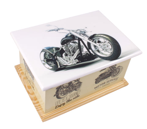 Motorbike urn, motor bike wood casket , wood urn, casket urn, ashes container, human ashes , wood casket urn, cremation urn for ashes , container for ashes, ashes container, large wood casket urn , British urn, adult ashes urn, cremation urn for human ashes, funeral memorial burial remembrance URN