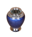 blue tealight urn, blue urn, small blue urn, candle urn, small tea light urn, small candle urn, tea light cremation ashes urn, candle cremation ashes urn