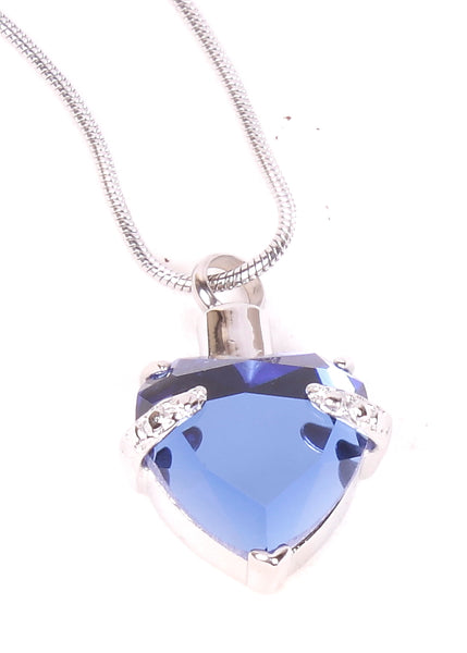 Blue Crystal Heart Pendant , cremation jewellery keepsake, ashes jewellery, pendant for ashes 